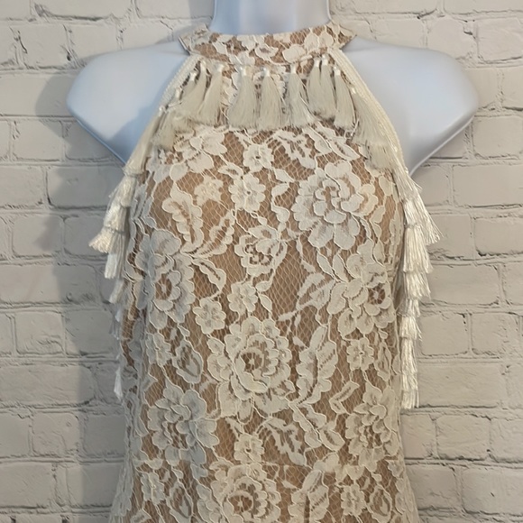 Vici for K. Jordan white lace floral mini dress with tassels off shoulder - Picture 2 of 11